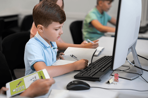 Boy in computer lab